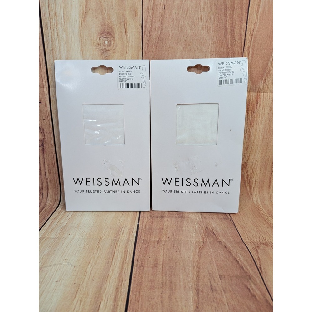 2 Weissman W990C Kids White Footed Dance Tights‎ Size SC Small Child 2 Pack NEW